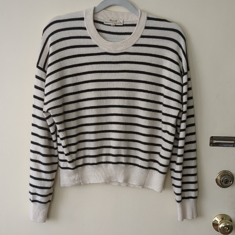 Madewell Brown & White Striped Cashmere Sweater, Size M
